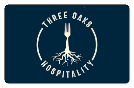 three oaks fork logo on a dark blue background